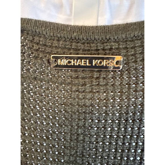 Michael Michael Kors Womens Olive Green Waffle Knit Button Side Tunic Sweater L - Picture 3 of 7